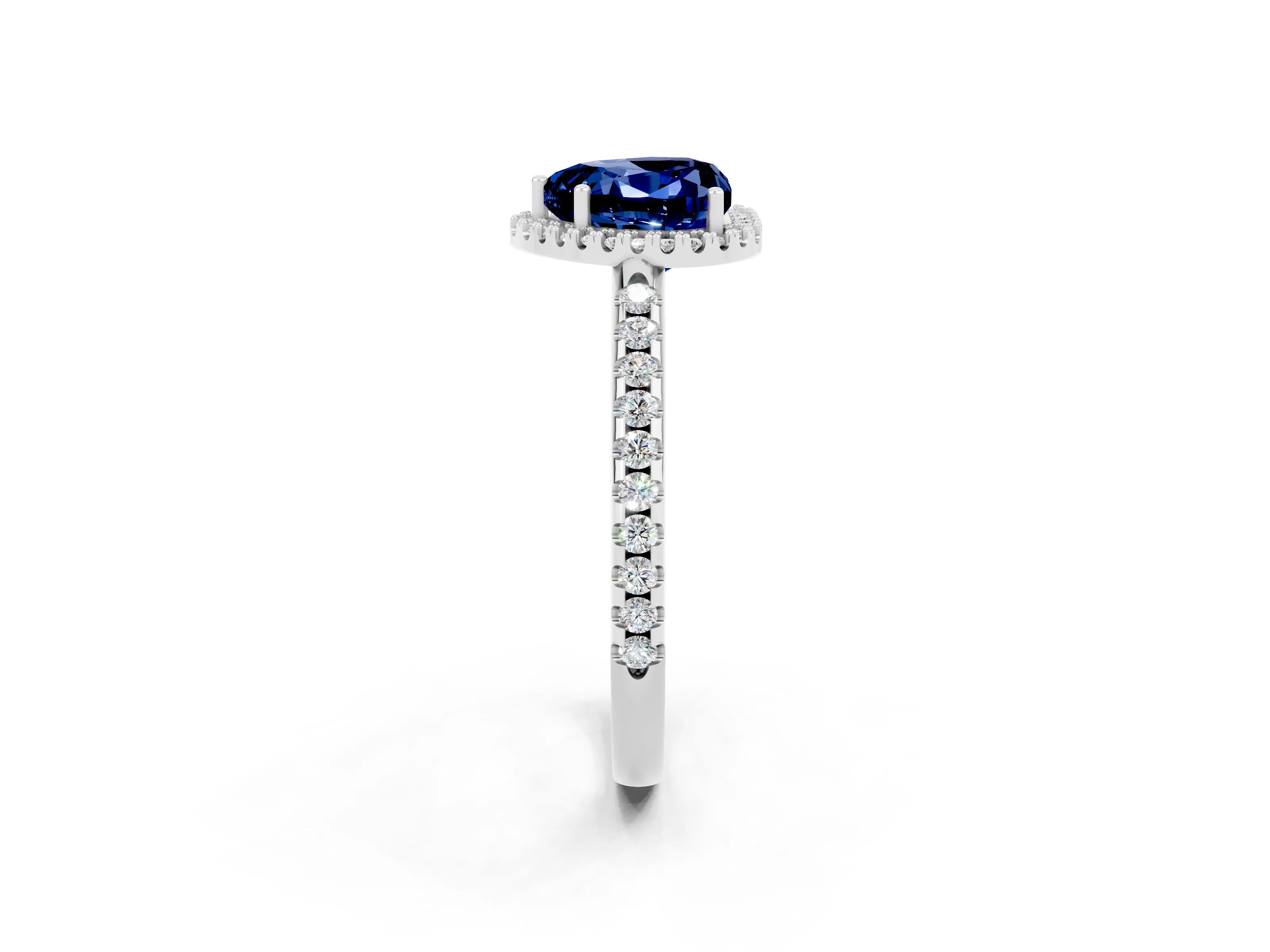 White gold Heart Cut Blue Sapphire Pavé Halo Ring with Four-Prong Setting_38