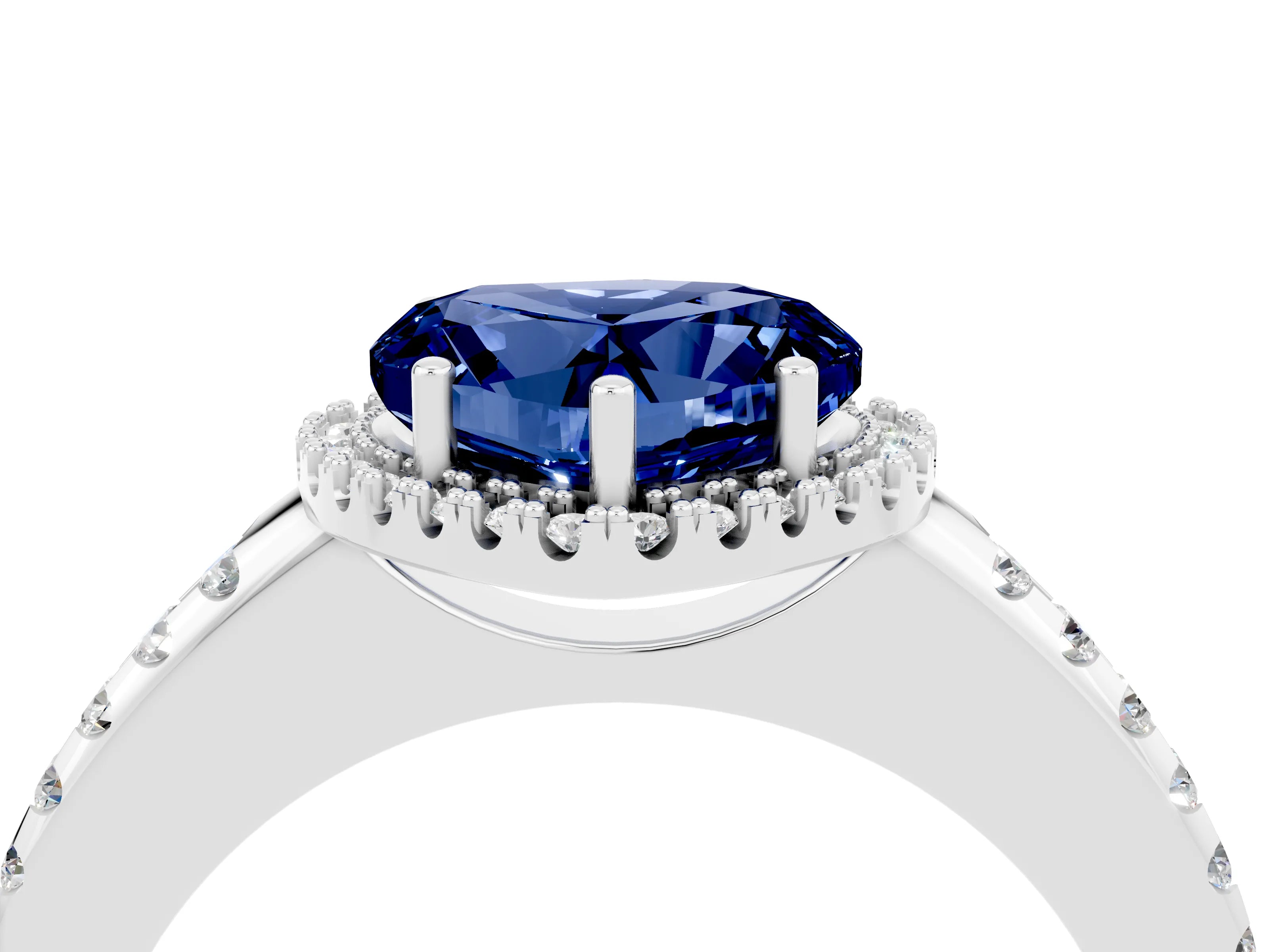 White gold Heart Cut Blue Sapphire Pavé Halo Ring with Four-Prong Setting_40