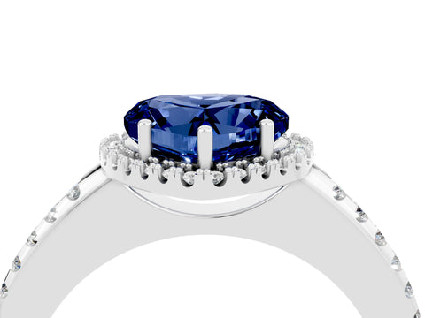 White gold Heart Cut Blue Sapphire Pavé Halo Ring with Four-Prong Setting_40