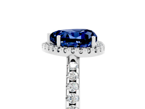 White gold Heart Cut Blue Sapphire Pavé Halo Ring with Four-Prong Setting_41