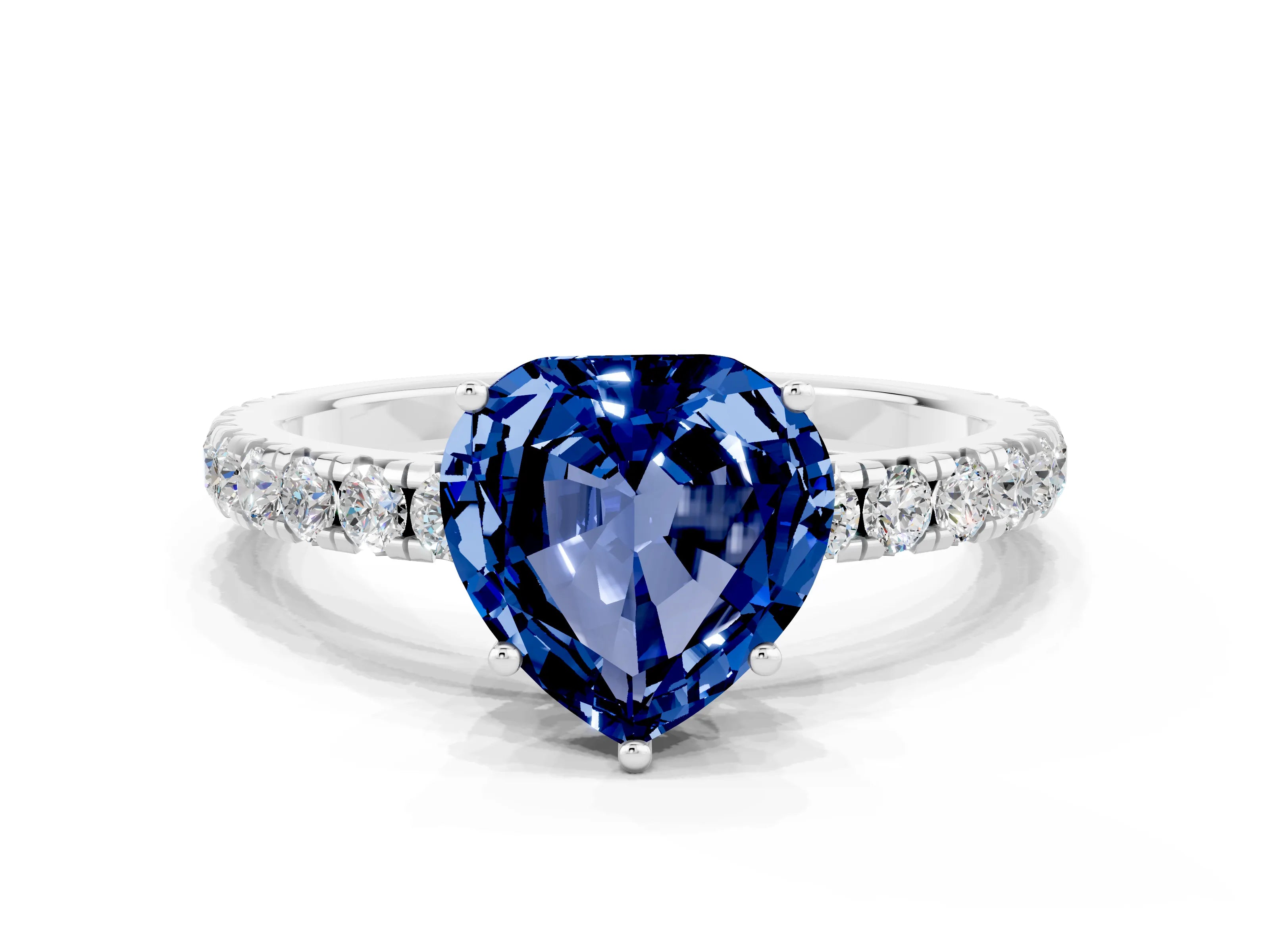White gold Heart Cut Blue Sapphire Pavé Solitaire Engagement Ring with Four-Prong Setting_12