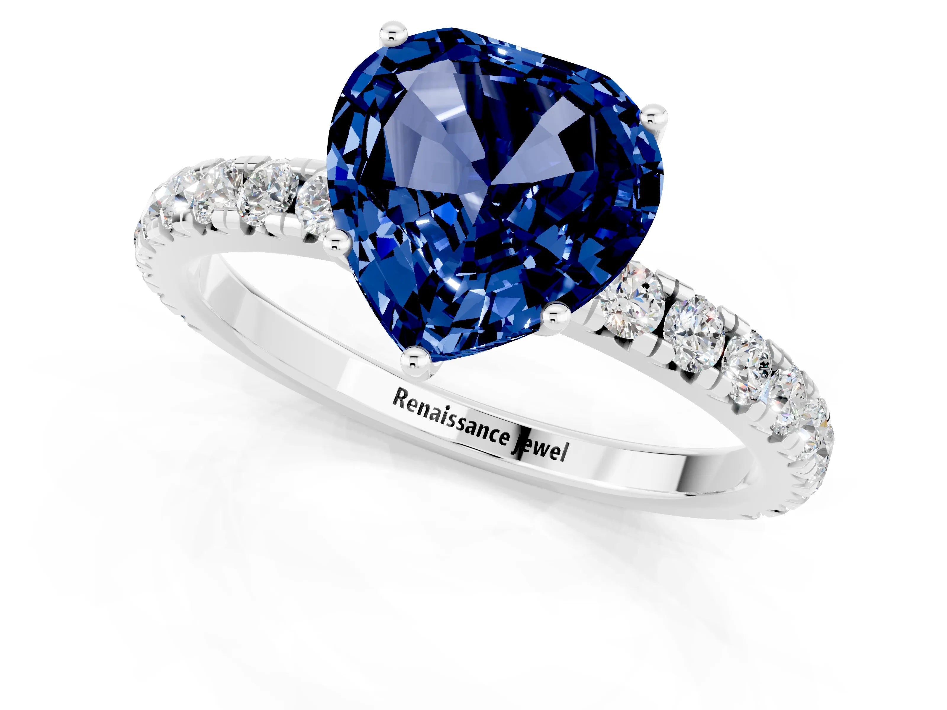White gold Heart Cut Blue Sapphire Pavé Solitaire Engagement Ring with Four-Prong Setting_13
