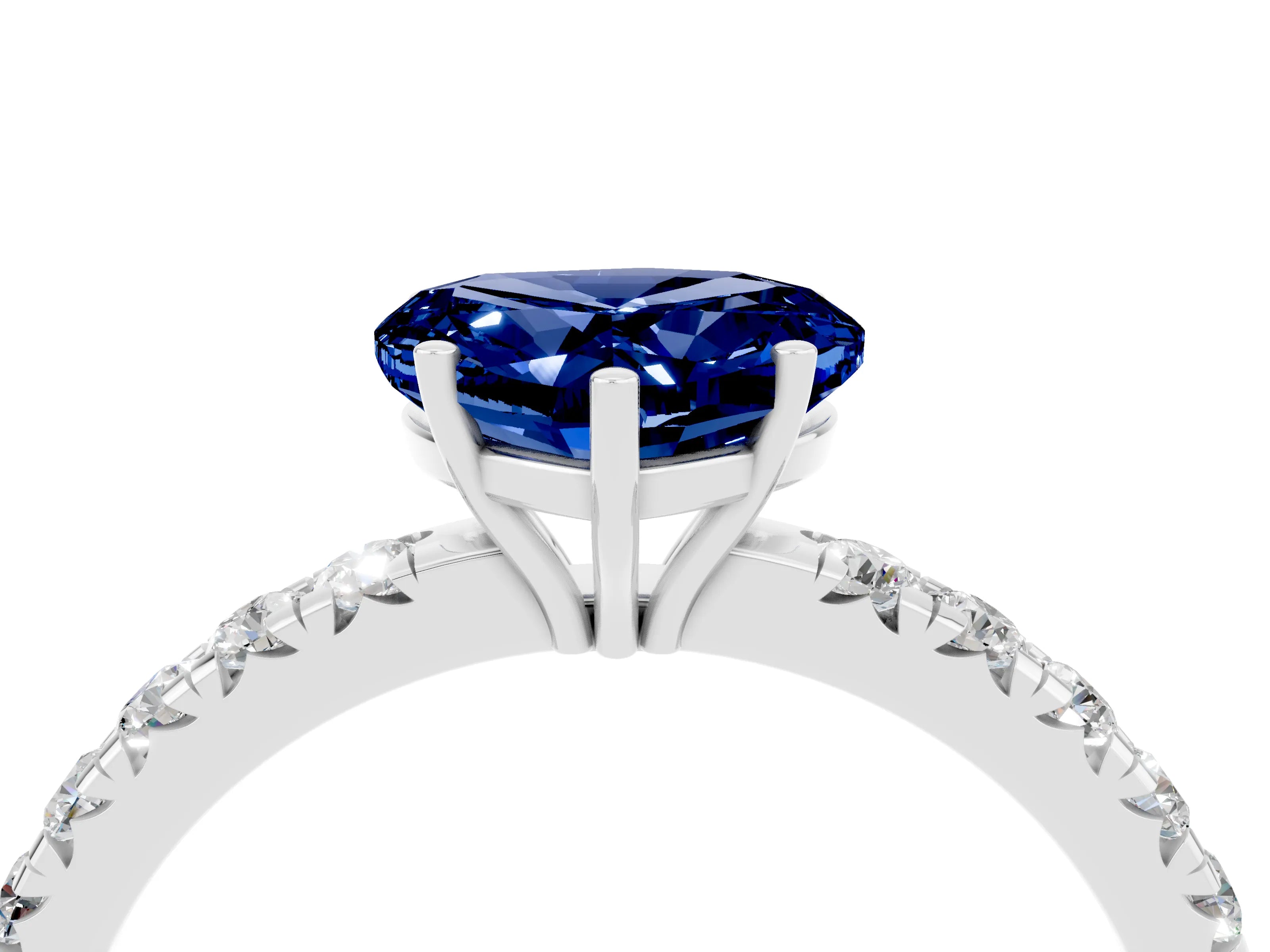 White gold Heart Cut Blue Sapphire Pavé Solitaire Engagement Ring with Four-Prong Setting_16
