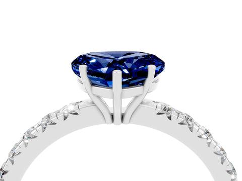 White gold Heart Cut Blue Sapphire Pavé Solitaire Engagement Ring with Four-Prong Setting_16