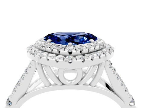 White gold Heart Cut Blue Sapphire Pavé Split Shank Double Halo Engagement Ring_4