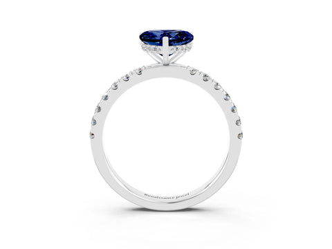 White gold Heart Cut Blue Sapphire Pave Band Solitaire Ring with Four-Prong Setting_27