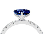 White gold Heart Cut Blue Sapphire Pave Band Solitaire Ring with Four-Prong Setting_28