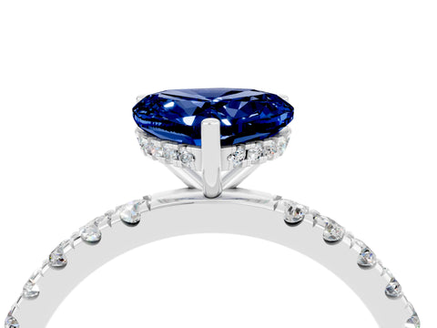 White gold Heart Cut Blue Sapphire Pave Band Solitaire Ring with Four-Prong Setting_28