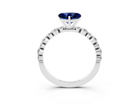 White gold Heart Cut Blue Sapphire Prong Set Engagement Ring with Pavé Band_3