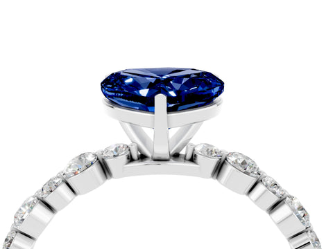 White gold Heart Cut Blue Sapphire Prong Set Engagement Ring with Pavé Band_4