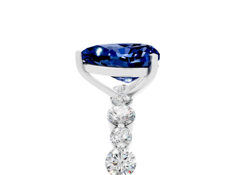 White gold Heart Cut Blue Sapphire Prong Set Engagement Ring with Pavé Band_5