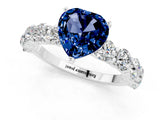White gold Heart Cut Blue Sapphire Prong Setting with Side Stones on a Pave Band_1