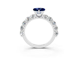 White gold Heart Cut Blue Sapphire Prong Setting with Side Stones on a Pave Band_3