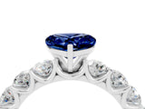 White gold Heart Cut Blue Sapphire Prong Setting with Side Stones on a Pave Band_4