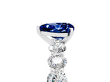 White gold Heart Cut Blue Sapphire Prong Setting with Side Stones on a Pave Band_5