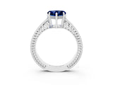 White gold Heart Cut Blue Sapphire Ring with Milgrain Pavé Band and Four-Prong Setting_15