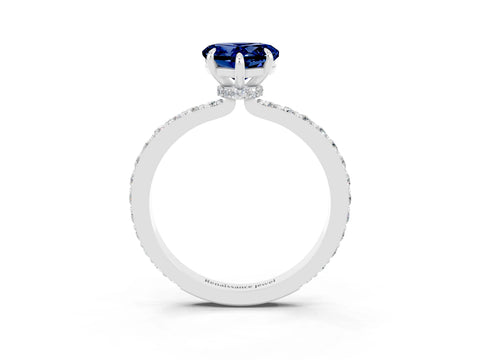 White gold Heart Cut Blue Sapphire Ring with Pavé Band and Four-Prong Setting_3