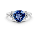 White gold Heart Cut Blue Sapphire Ring with Side Stones and Four-Prong Setting_36