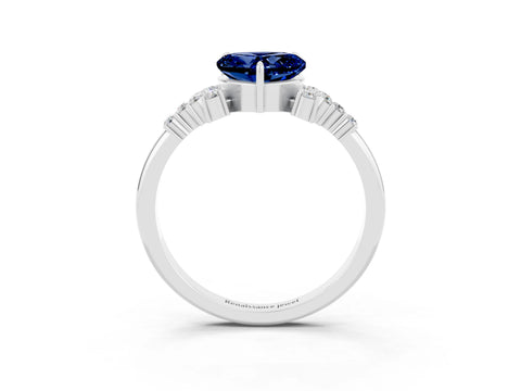White gold Heart Cut Blue Sapphire Ring with Side Stones and Four-Prong Setting_39