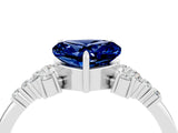 White gold Heart Cut Blue Sapphire Ring with Side Stones and Four-Prong Setting_40