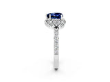White gold Heart Cut Blue Sapphire Scalloped Halo Engagement Ring with Round Shared Prong Band_26