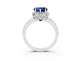 White gold Heart Cut Blue Sapphire Scalloped Halo Engagement Ring with Round Shared Prong Band_27