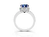 White gold Heart Cut Blue Sapphire Scalloped Halo Engagement Ring with Round Shared Prong Band_39
