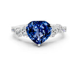 White gold Heart Cut Blue Sapphire Scattered Round Accent Ring with Prong Setting_24