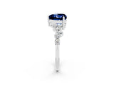 White gold Heart Cut Blue Sapphire Scattered Round Accent Ring with Prong Setting_26