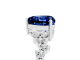 White gold Heart Cut Blue Sapphire Scattered Round Accent Ring with Prong Setting_29