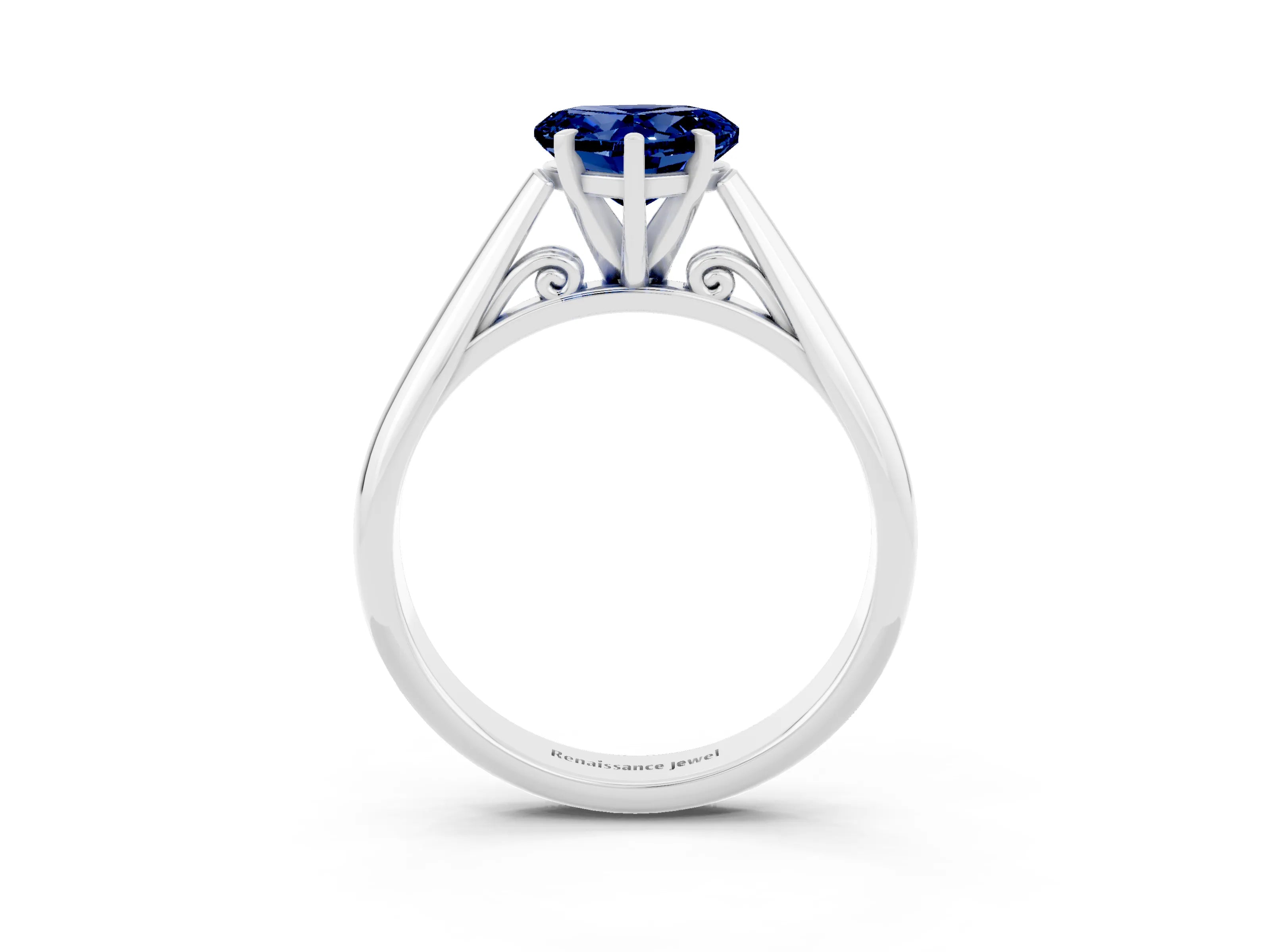 White gold Heart Cut Blue Sapphire Solitaire Engagement Ring with Cathedral Setting and Four-Prong Mount_15