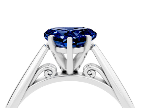 White gold Heart Cut Blue Sapphire Solitaire Engagement Ring with Cathedral Setting and Four-Prong Mount_16