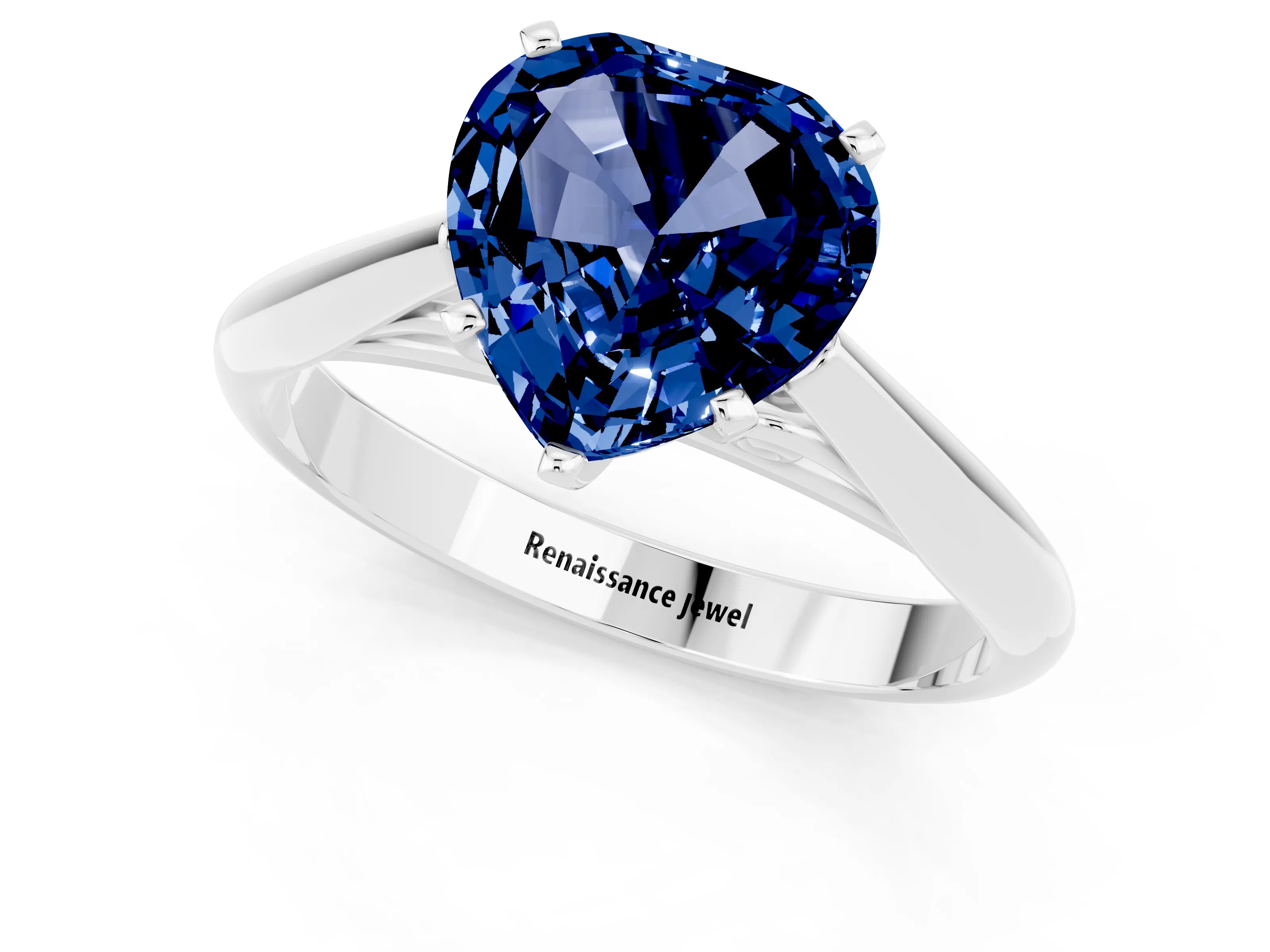 White gold Heart Cut Blue Sapphire Solitaire Engagement Ring with Cathedral Setting and Four-Prong Mount_25