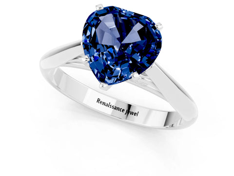 White gold Heart Cut Blue Sapphire Solitaire Engagement Ring with Cathedral Setting and Four-Prong Mount_25