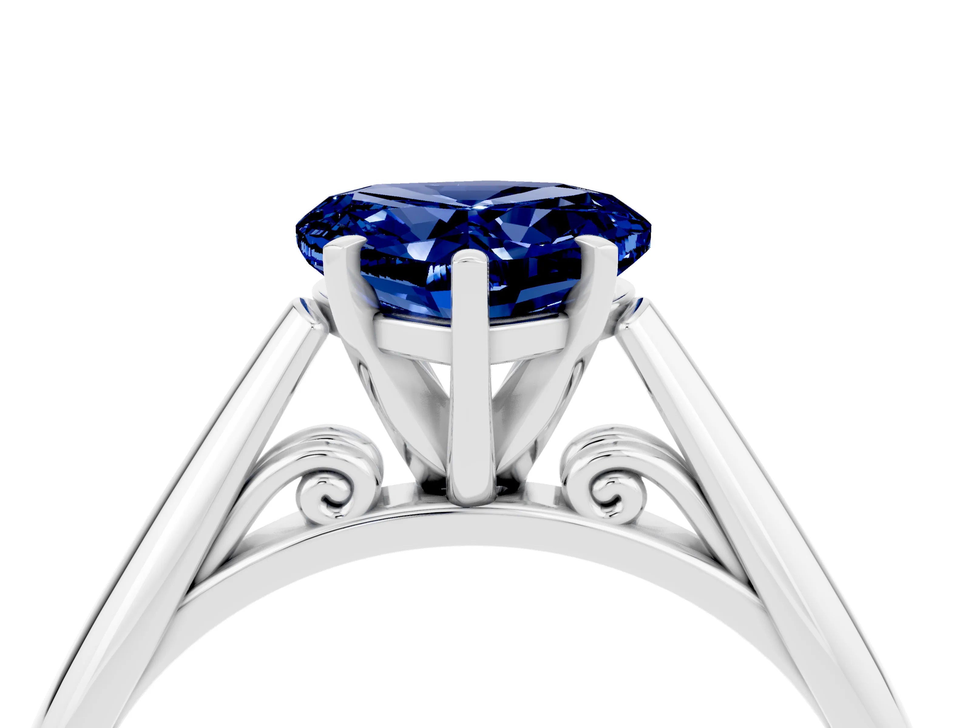 White gold Heart Cut Blue Sapphire Solitaire Engagement Ring with Cathedral Setting and Four-Prong Mount_28