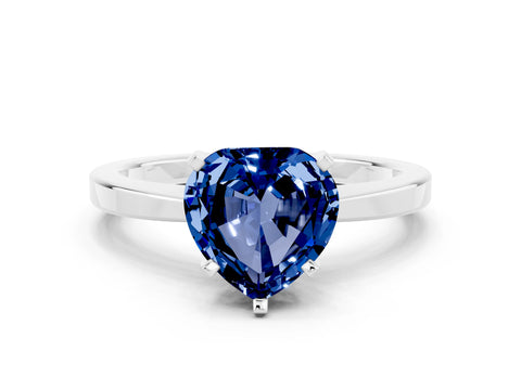 White gold Heart Cut Blue Sapphire Solitaire Engagement Ring with Classic Band and Four-Prong Setting_24