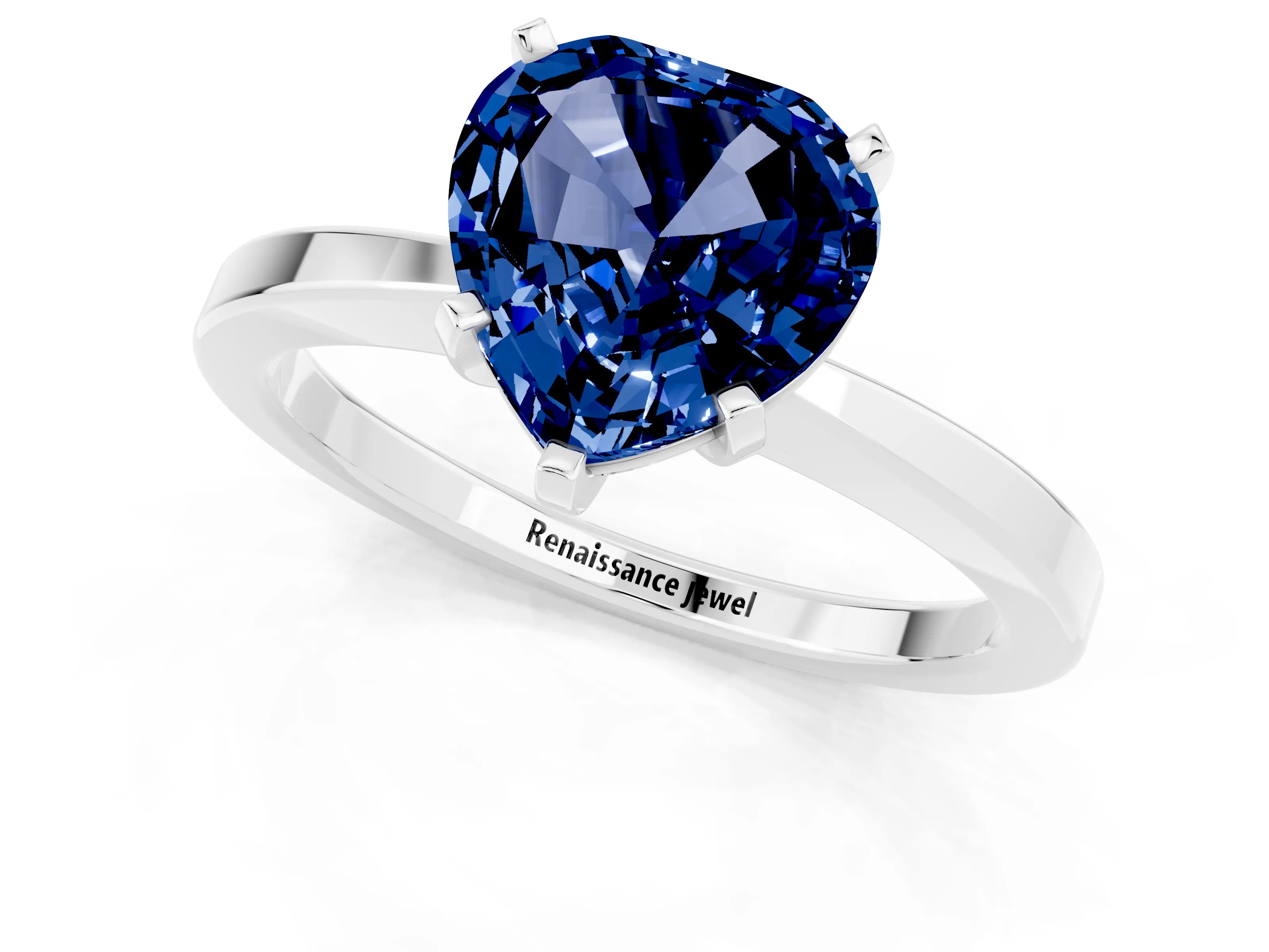 White gold Heart Cut Blue Sapphire Solitaire Engagement Ring with Classic Band and Four-Prong Setting_25