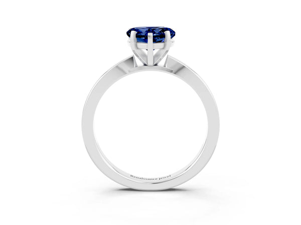 White gold Heart Cut Blue Sapphire Solitaire Engagement Ring with Classic Band and Four-Prong Setting
