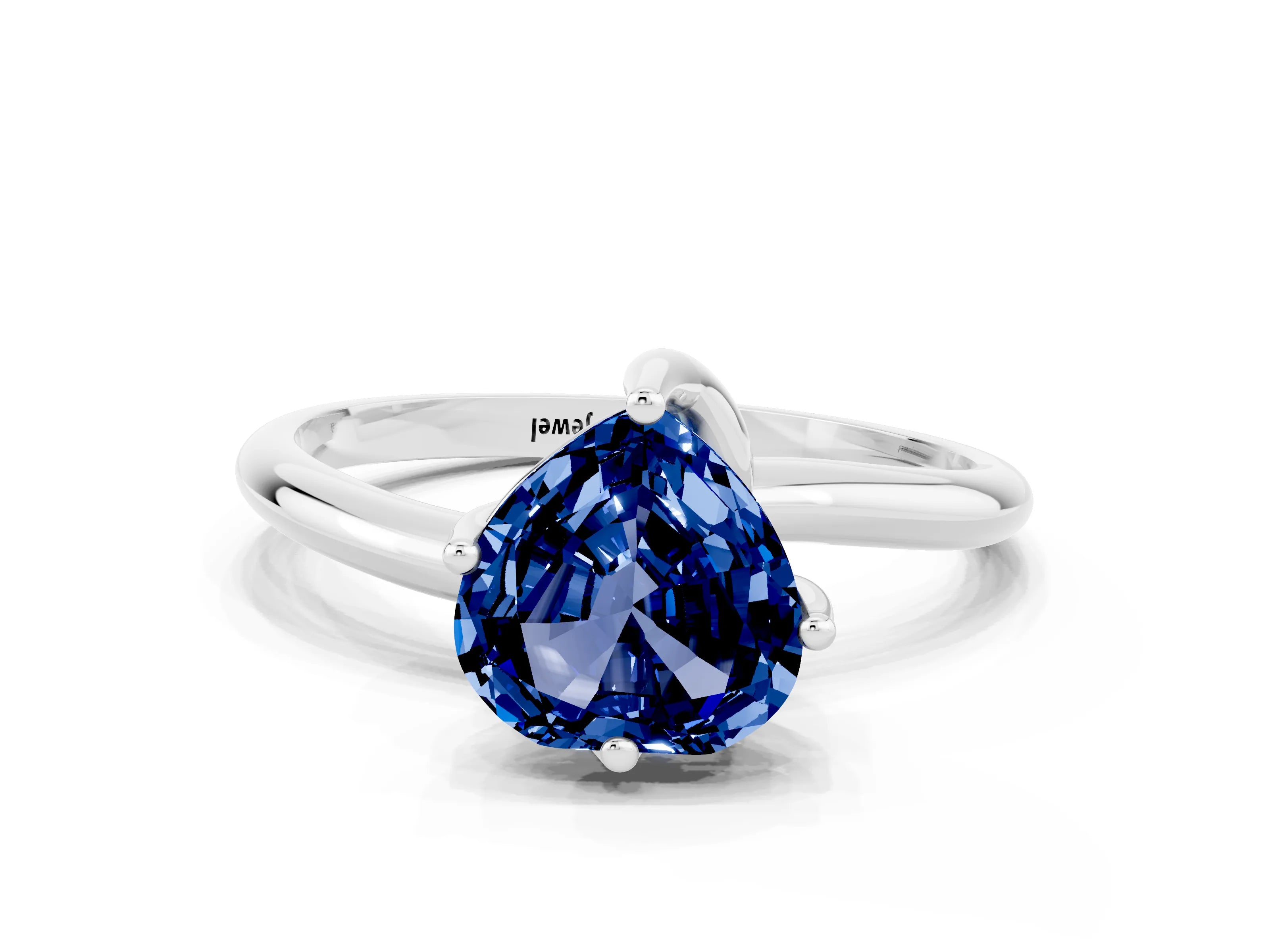 White gold Heart Cut Blue Sapphire Solitaire Engagement Ring with Four-Prong Setting and Classic Band_12