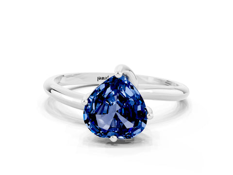 White gold Heart Cut Blue Sapphire Solitaire Engagement Ring with Four-Prong Setting and Classic Band_12