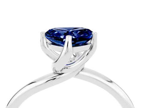 White gold Heart Cut Blue Sapphire Solitaire Engagement Ring with Four-Prong Setting and Classic Band_16