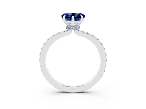 White gold Heart Cut Blue Sapphire Solitaire Engagement Ring with Pavé Band and Four-Prong Setting_3