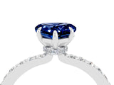 White gold Heart Cut Blue Sapphire Solitaire Engagement Ring with Pavé Band and Four-Prong Setting_4