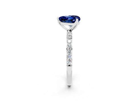 White gold Heart Cut Blue Sapphire Solitaire Engagement Ring with Pavé Band and Prong Setting_2