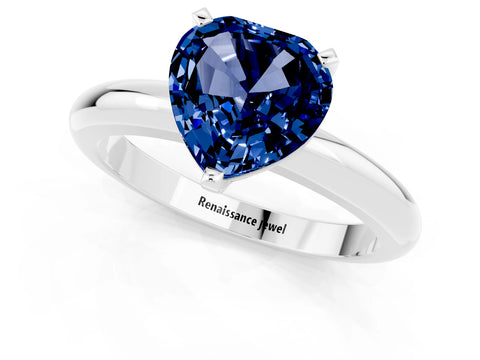 White gold Heart Cut Blue Sapphire Solitaire Engagement Ring with Round Band and Four-Prong Setting_1