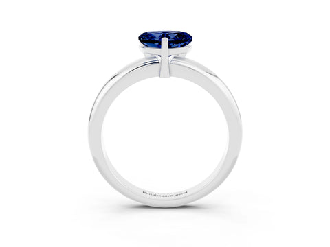 White gold Heart Cut Blue Sapphire Solitaire Engagement Ring with Round Band and Four-Prong Setting_3