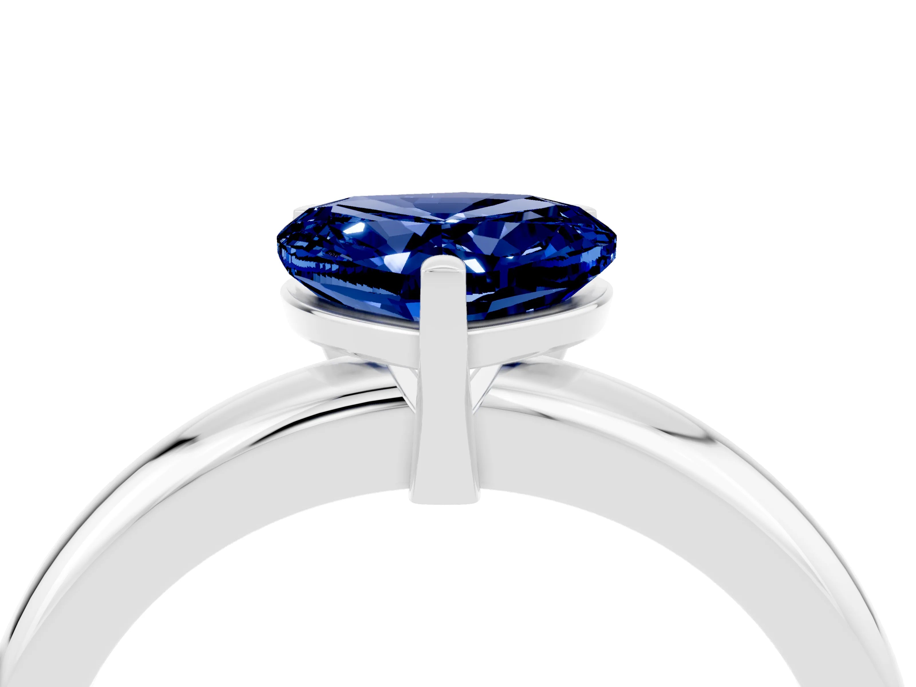 White gold Heart Cut Blue Sapphire Solitaire Engagement Ring with Round Band and Four-Prong Setting_4