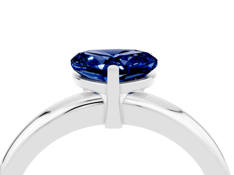 White gold Heart Cut Blue Sapphire Solitaire Engagement Ring with Round Band and Four-Prong Setting_4