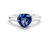White gold Heart Cut Blue Sapphire Solitaire Engagement Ring with Round Band and Four-Prong Setting