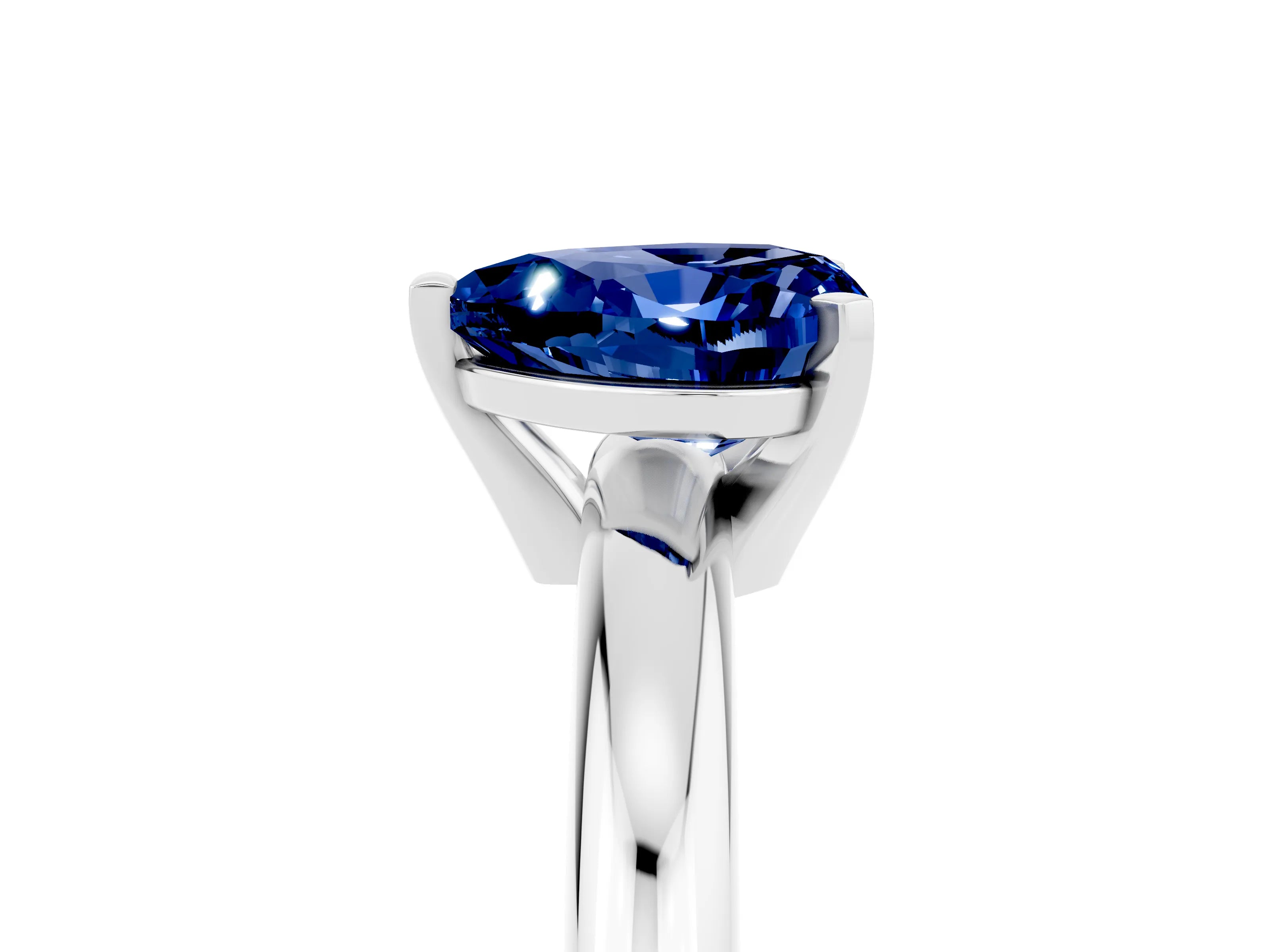 White gold Heart Cut Blue Sapphire Solitaire Engagement Ring with Round Band and Four-Prong Setting_5